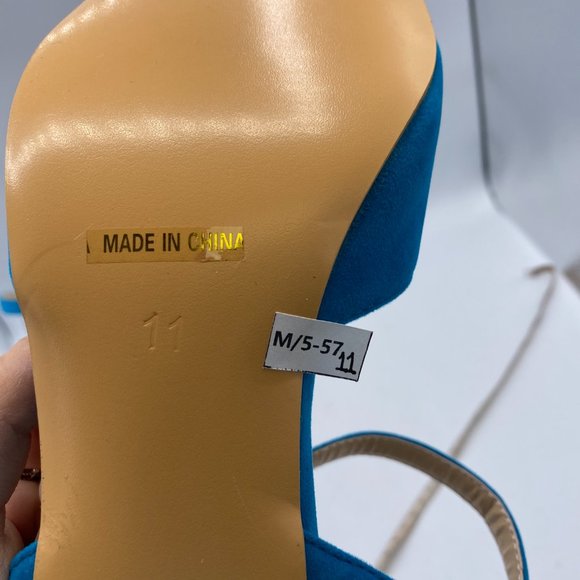 FSJ Women's Blue Ankle Strap Chunky Heel Sandal - Picture 8 of 11